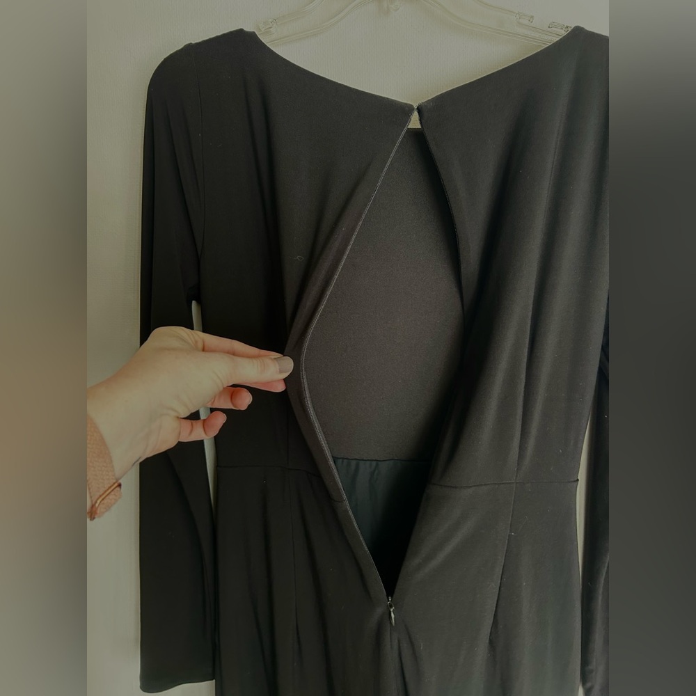 WHITE HOUSE BLACK MARKET Long Sleeve Black Twist Sheath Dress Travel Office | 6 - Picture 7 of 11